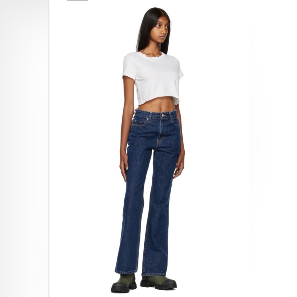 GANNI Betzy High Rise Slim Flare Jeans Dark Blue NWT Size 24